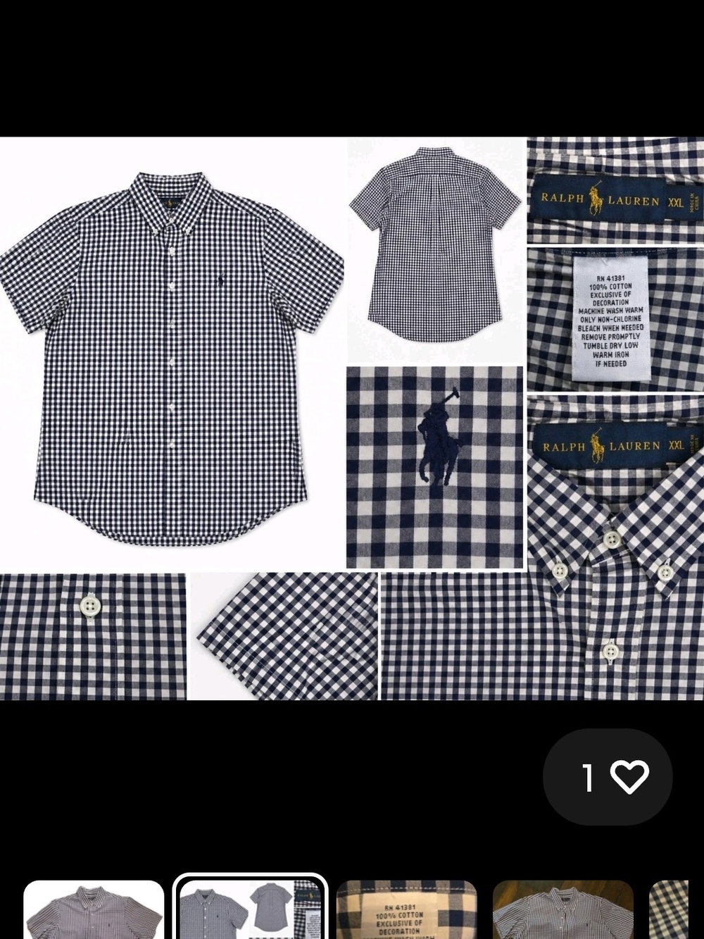 Ralph Lauren Navy & White Gingham Short Sleeve Button-Down Shirt XXL